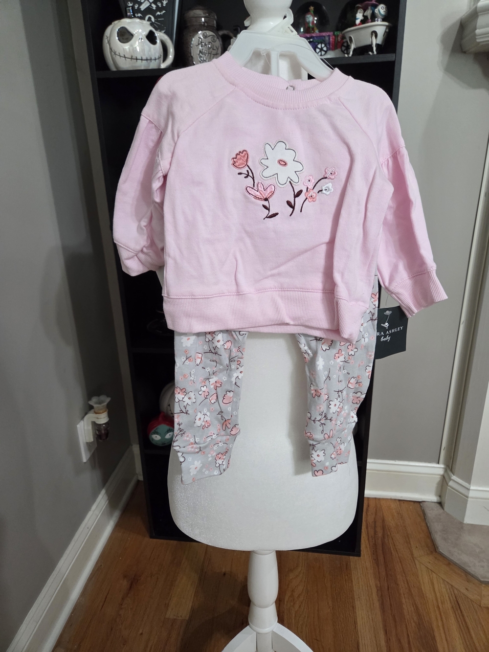 Laura Ashley Pink Floral Sweatshirt and Gray Floral Leggings Kids Matching Set